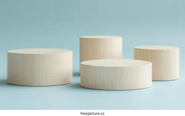 Wooden Cylindrical Display Stands on Pastel Background