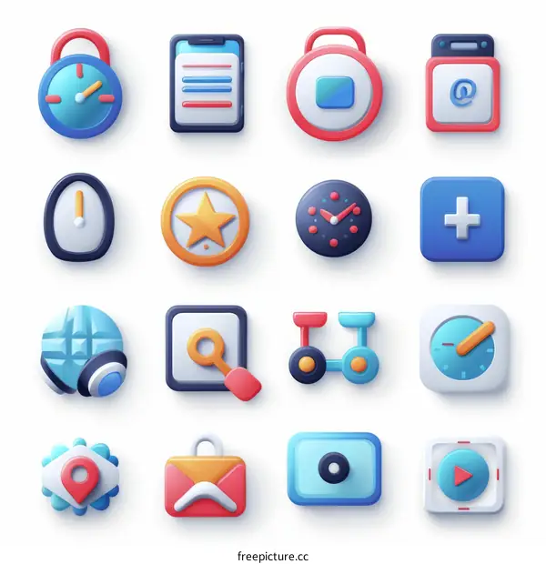 Colorful 3D Icons Set for Website and App Design