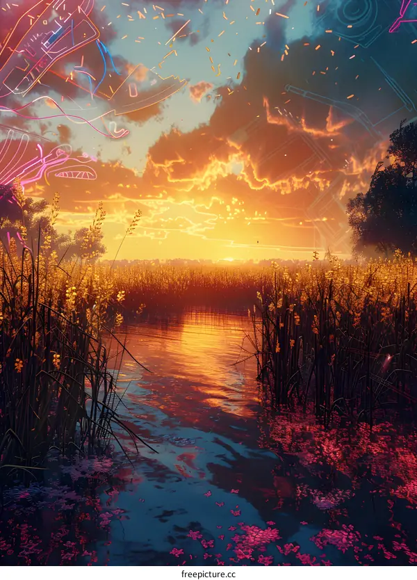 Sunset over a Serene Lake