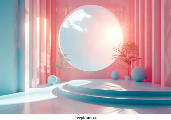 Pastel Pink and Blue Minimalist Scene Design