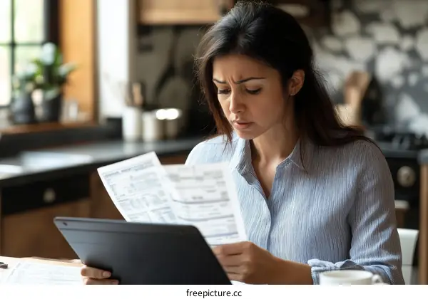 Woman Checking Bills at Home
