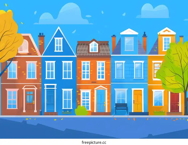 Colorful Row of Houses in Autumn