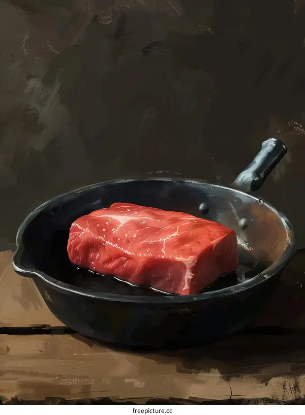 A Sizzling Steak in a Frying Pan