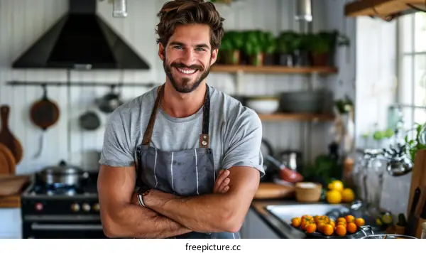 Portrait of a smiling young male chef in a kitchen