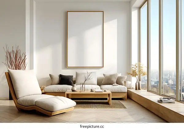 Modern Minimalist Living Room Design with Large Windows