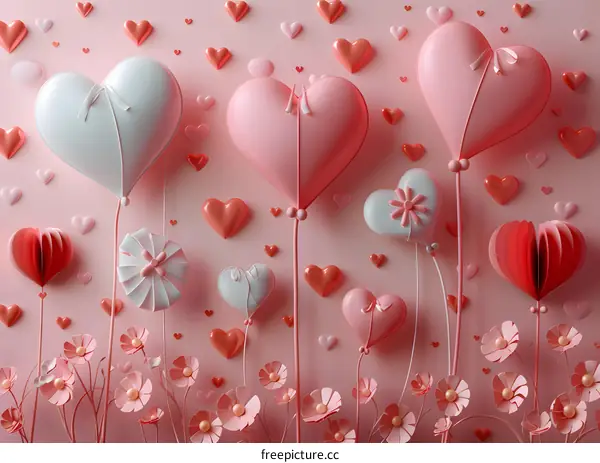 Pink hearts and flowers