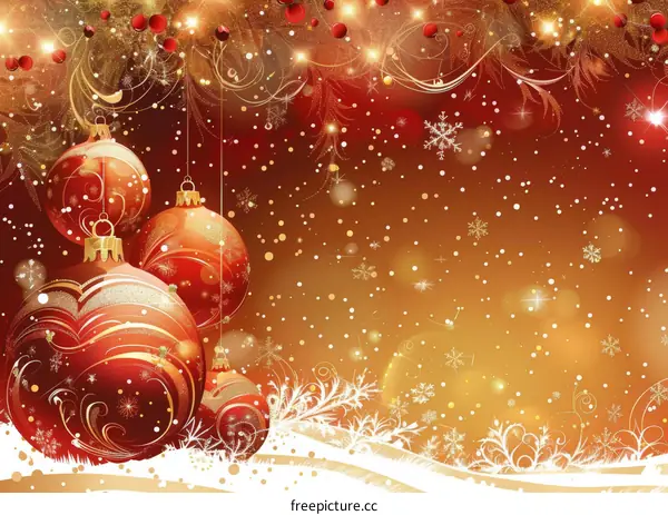 Christmas Decorations with Golden Snowflakes and Red Christmas Balls