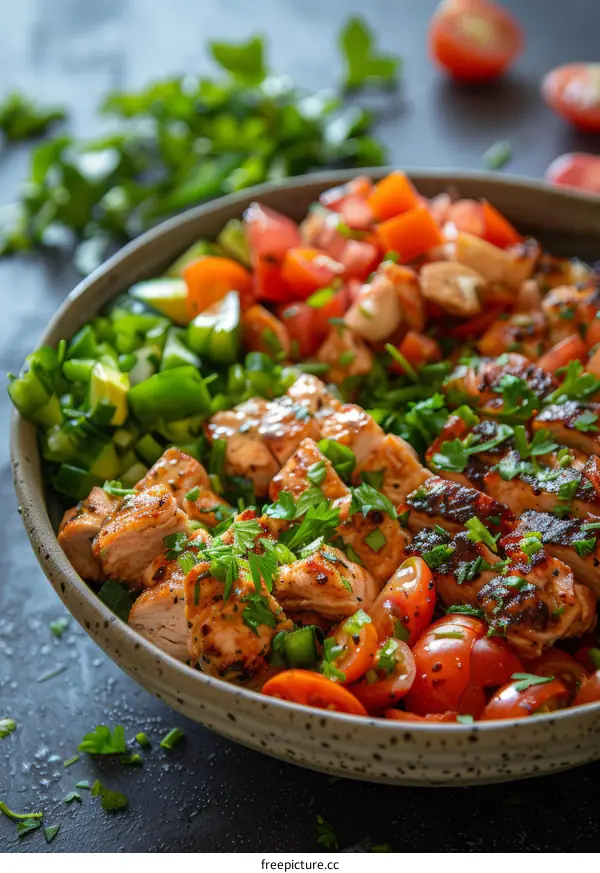 Grilled Chicken Breast with Tomato Salsa and Cucumber Salad