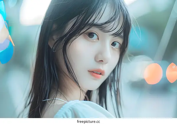 Portrait of a Young Asian Woman With Long Black Hair