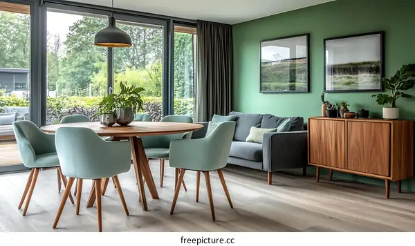 Modern Dining Room with Sage Green Walls