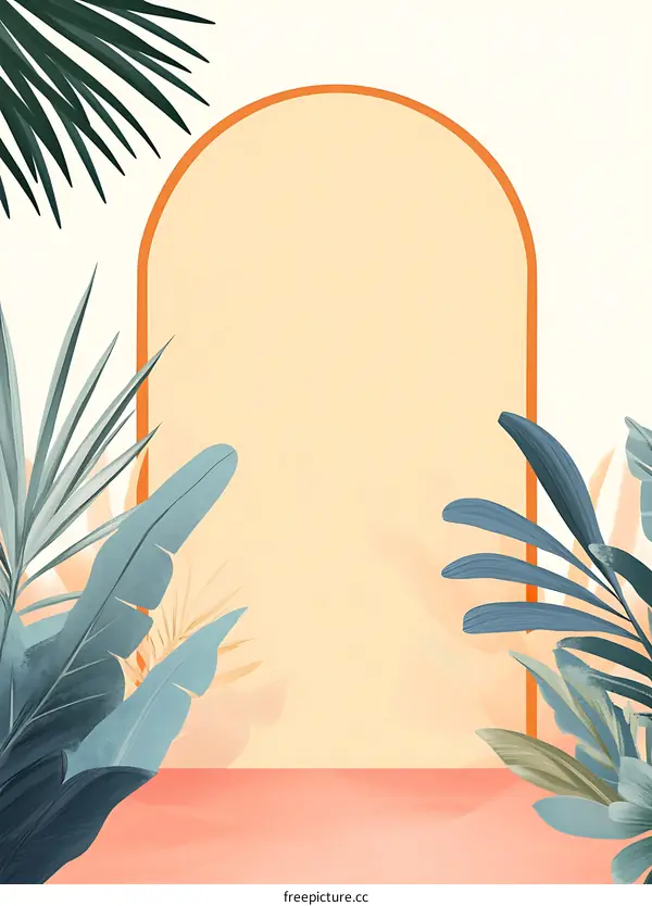 Tropical Leaves Arch Frame Background