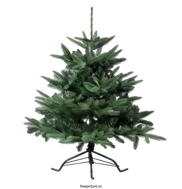 [Transparent Background PNG]Green Artificial Christmas Tree With Stand On White Background