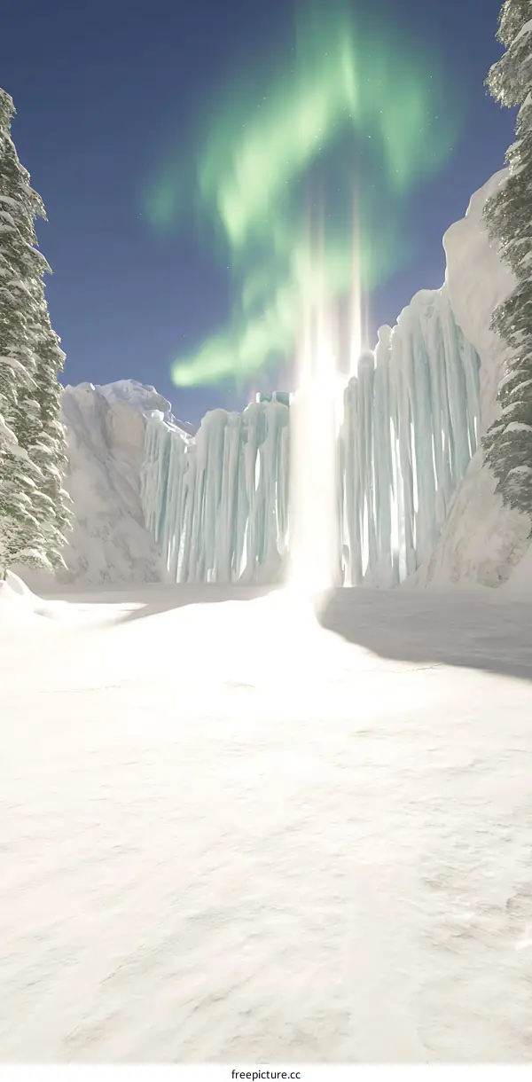 Aurora Borealis Over Snowy Mountain Range