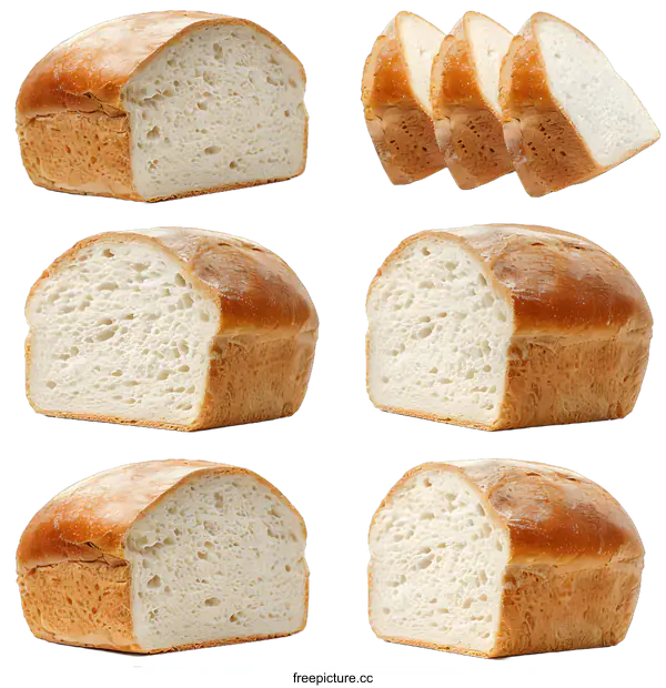 [Transparent Background PNG]Freshly Baked White Bread Loaf Slices Isolated On White Background