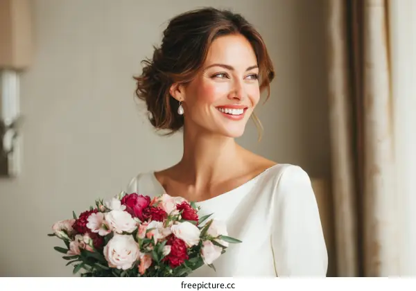 Beautiful Bride Holding a Wedding Bouquet