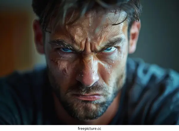 Close-up Portrait of a Caucasian Man with an Intense Expression