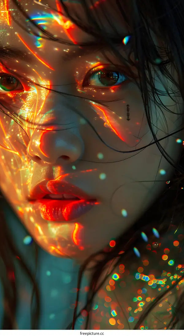 Woman with Colorful Lights