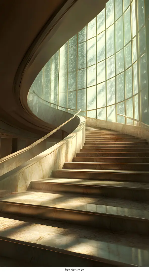 Curved Marble Staircase With Large Window