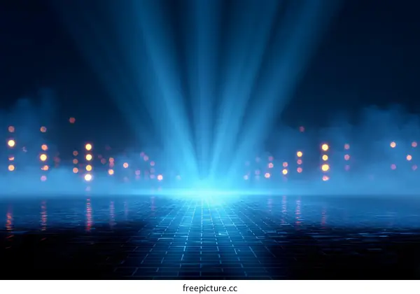 Futuristic Blue Light Rays and City Lights