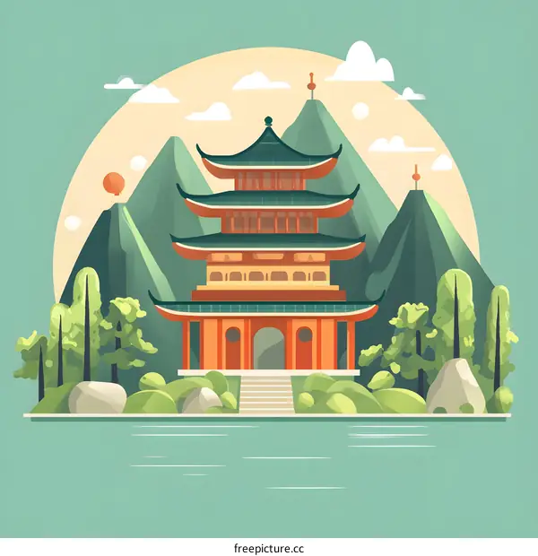 Traditional Chinese Architecture Pagoda Illustration