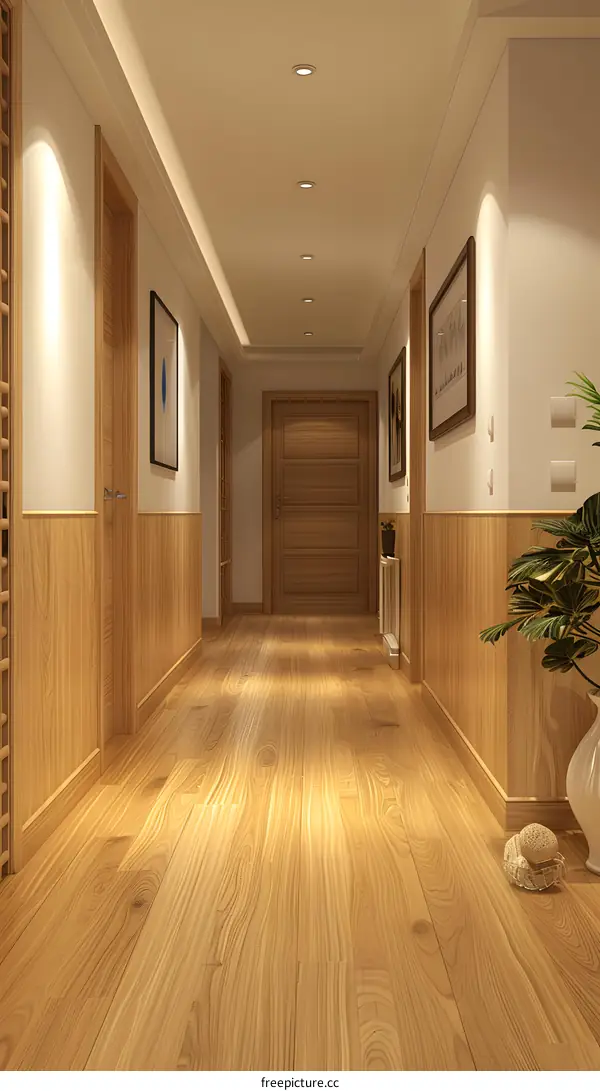 Modern Interior Design Hallway With Wooden Floor And White Walls