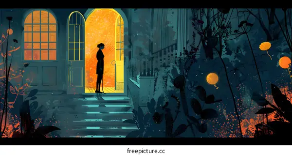 Woman Silhouette Standing at Entrance of Building