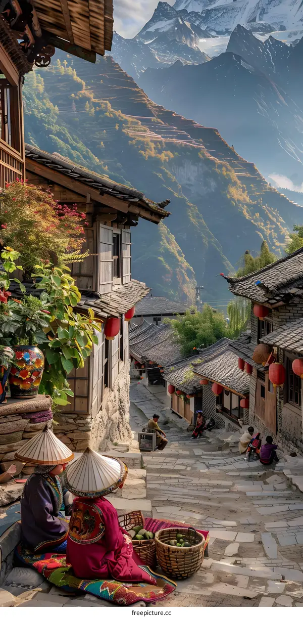 Traditional Chinese Village in the Mountains