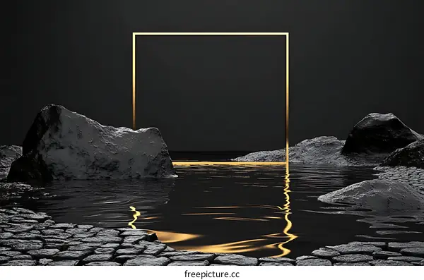 Abstract Minimalist Landscape with Golden Frame