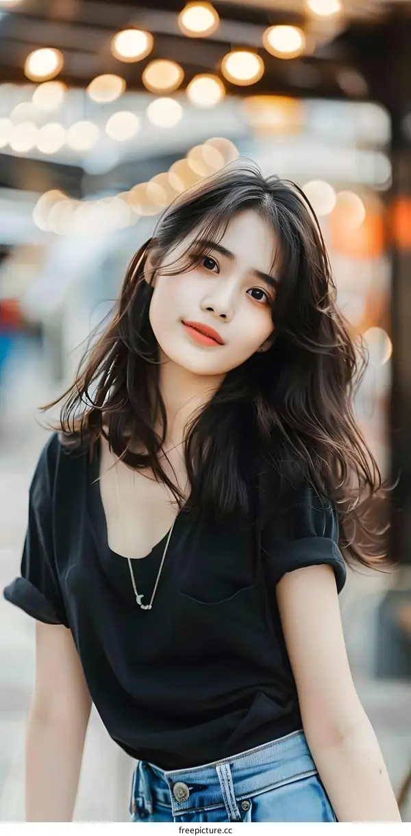 Beautiful Asian Woman With Long Hair Posing For Portrait