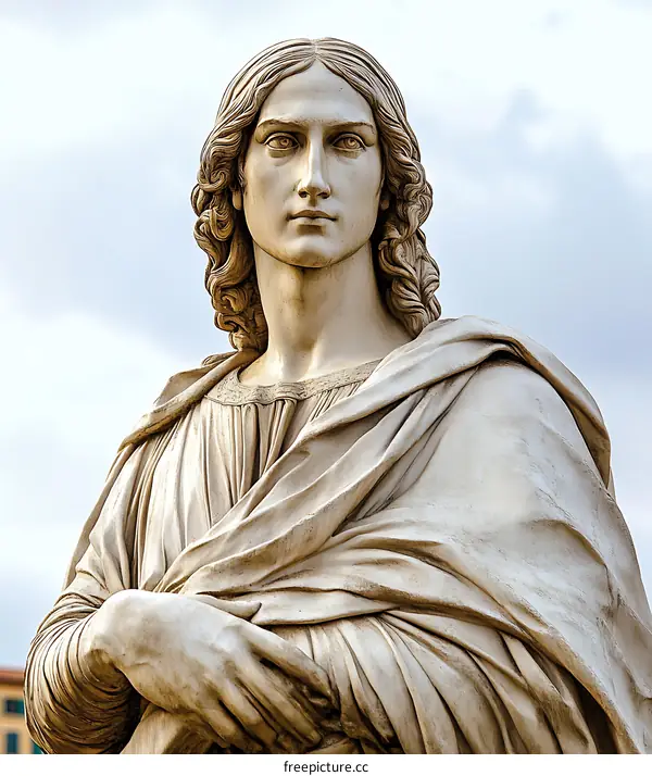 Marble Statue Of A Young Man With Long Hair