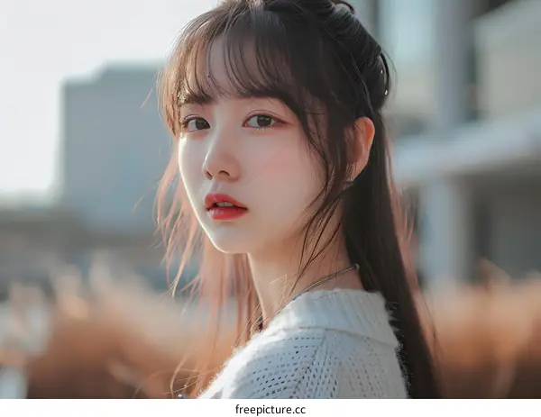 Portrait of a Young Woman with Long Brown Hair