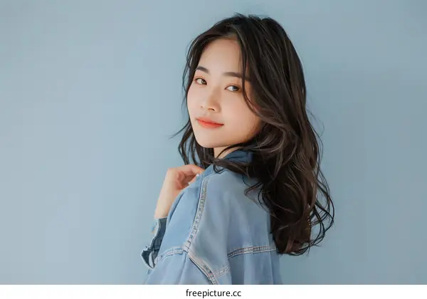 Portrait of a Young Woman Wearing a Denim Jacket