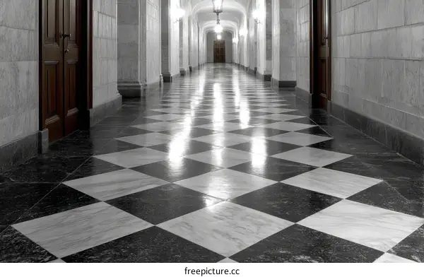 Elegant Checkered Floor in a Grand Hallway
