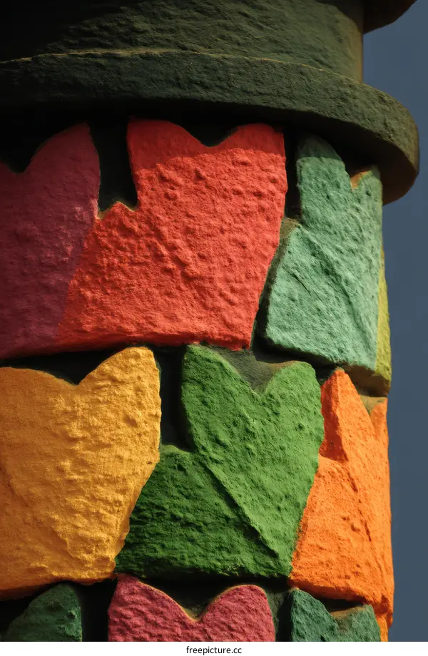 Colorful Painted Stone Column Decorated with Floral Patterns