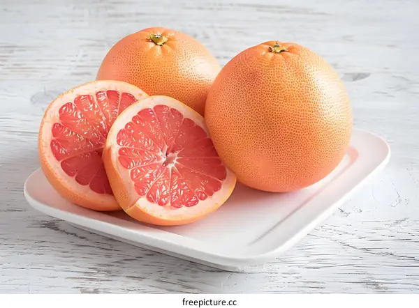 Fresh Ripe Grapefruit Slices on White Plate