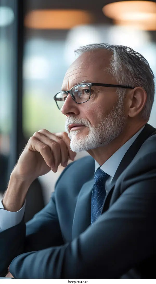 Portrait of a Thoughtful Senior Businessman in a Suit