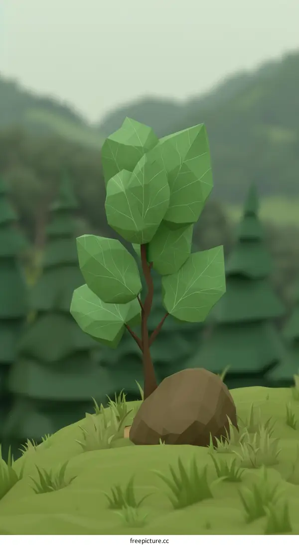3D rendering of a low poly tree
