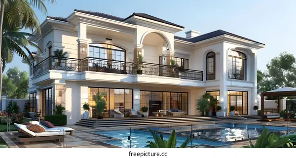 A modern villa with swimming pool