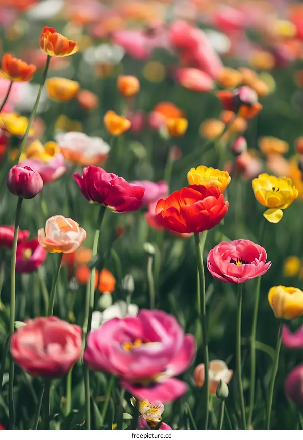 Colorful Tulips Field in Spring