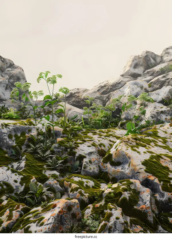 Green Plants Growing on Rocky Terrain