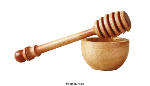 [Transparent Background PNG]Wooden Honey Dipper and Bowl Set