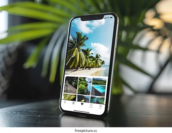 Palm Trees and Beach Scenery on Smartphone Screen