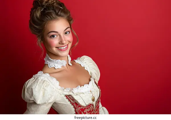 Beautiful Woman in Vintage Style Dress