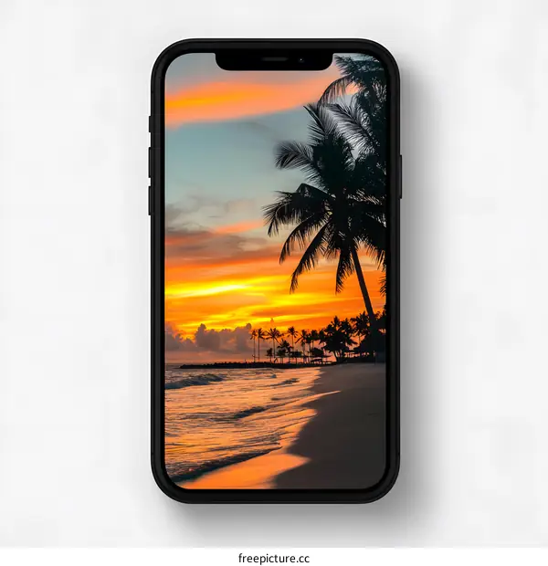 Palm Trees Sunset Beach Background On Phone Screen