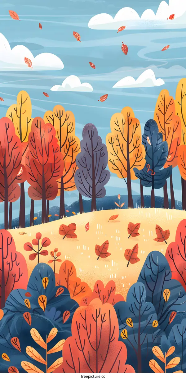 Autumn Forest Illustration With Colorful Trees