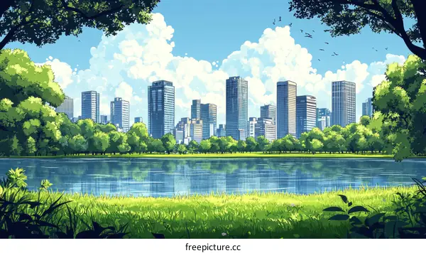 City Park Scenic View Illustration