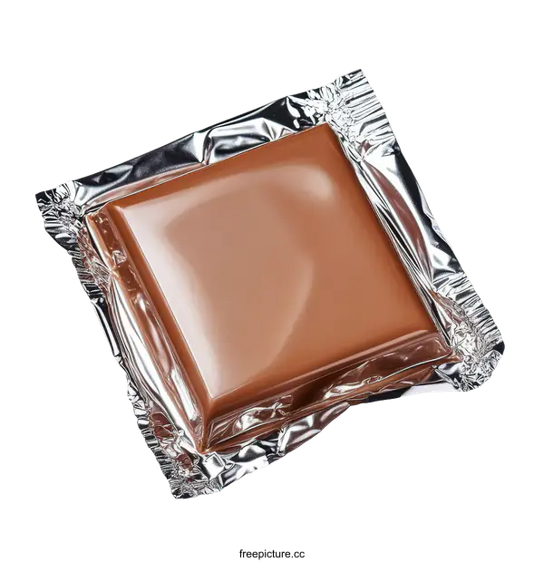 [Transparent Background PNG]Closeup of a Square Chocolate Bar in Foil Wrapper