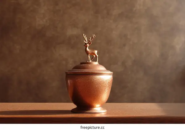 Copper Decorative Jar with Deer Ornament