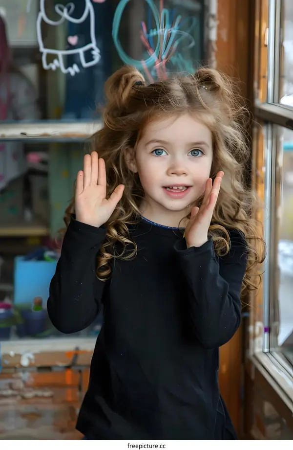 portrait of a cute little girl with curly blond hair
