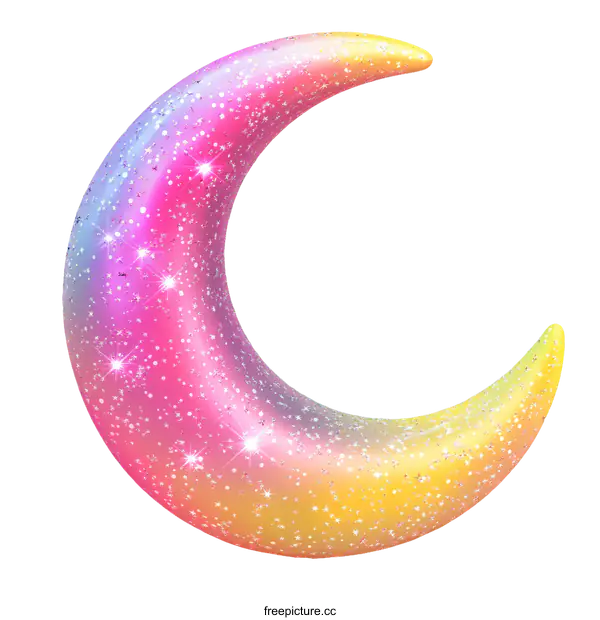[Transparent Background PNG]Rainbow Glittery Crescent Moon Illustration